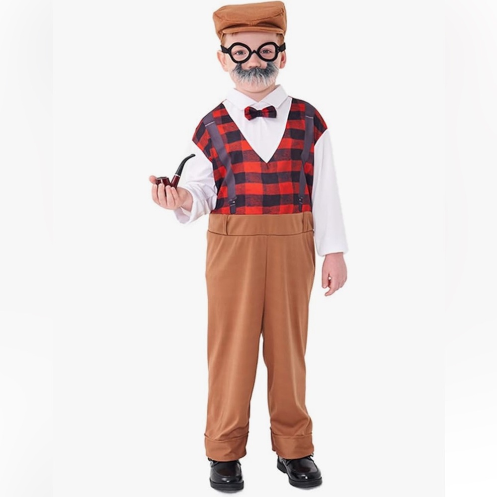 Old Man Grandpa Jumpsuit Hat Glasses Beard Cane
Pipe Outfit